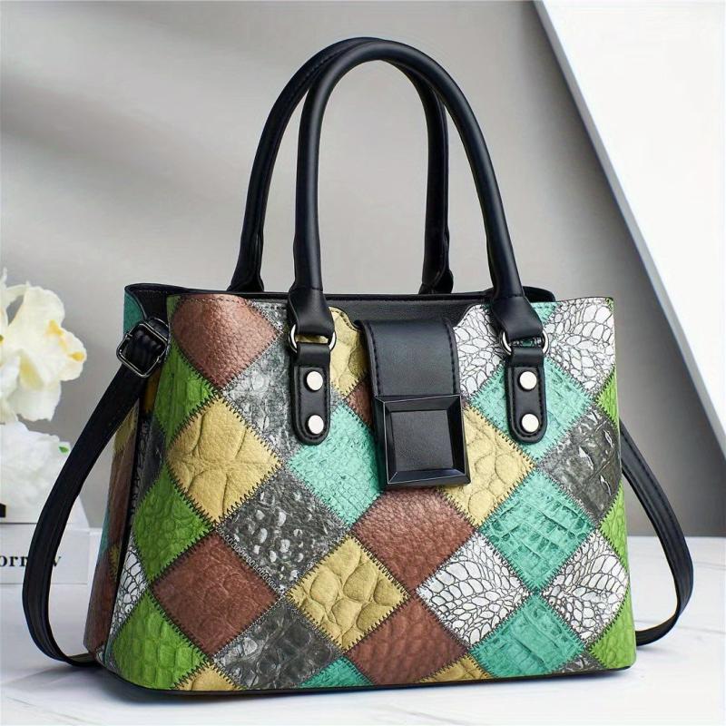 Colorblock Handbags For Women Stitching Detail Crossbody Bag