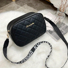 Quilted Solid Shoulder Bag Zipper PU Leather Crossbody Bag