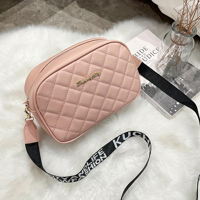 Quilted Solid Shoulder Bag Zipper PU Leather Crossbody Bag
