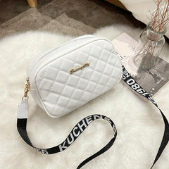 Quilted Solid Shoulder Bag Zipper PU Leather Crossbody Bag