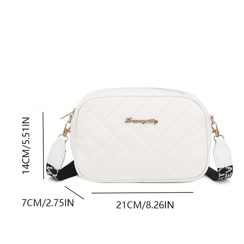 Quilted Solid Shoulder Bag Zipper PU Leather Crossbody Bag