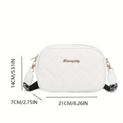 Quilted Solid Shoulder Bag Zipper PU Leather Crossbody Bag