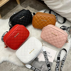 Quilted Solid Shoulder Bag Zipper PU Leather Crossbody Bag