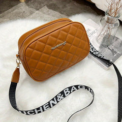 Quilted Solid Shoulder Bag Zipper PU Leather Crossbody Bag