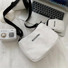 Canvas Crossbody Bag With Coin Purse Letter Graphic Shoulder Bag