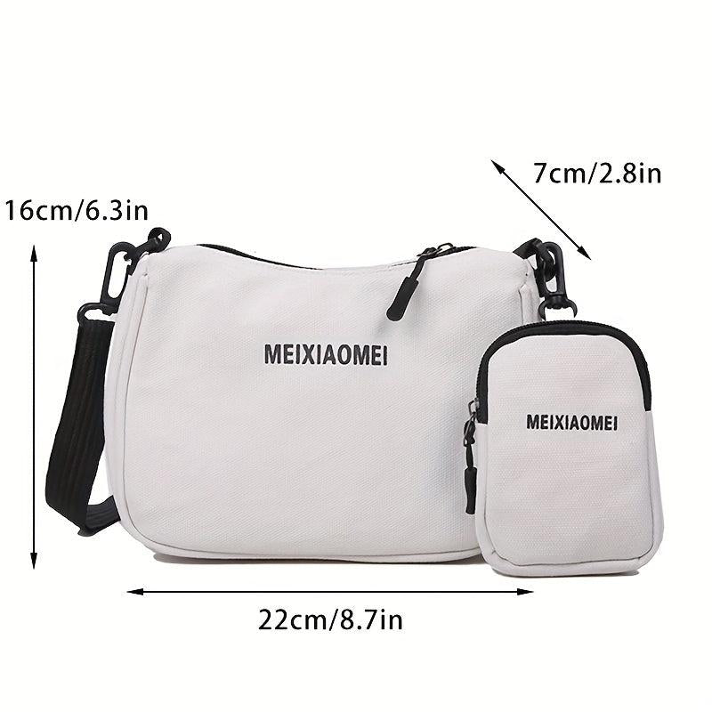 Canvas Crossbody Bag With Coin Purse Letter Graphic Shoulder Bag