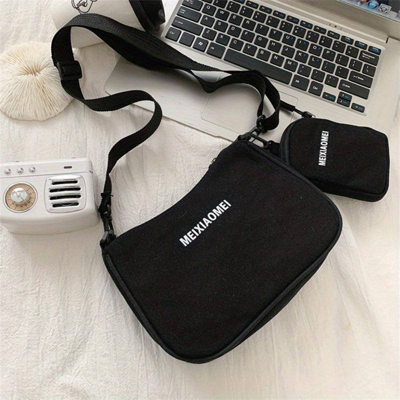 Canvas Crossbody Bag With Coin Purse Letter Graphic Shoulder Bag