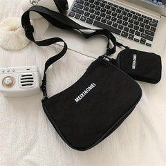 Canvas Crossbody Bag With Coin Purse Letter Graphic Shoulder Bag