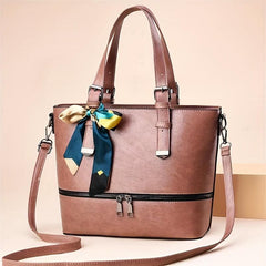Scarf Bow Decor Large Tote Bag PU Leather Shoulder Bag