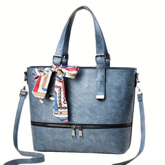 Scarf Bow Decor Large Tote Bag PU Leather Shoulder Bag