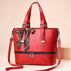 Scarf Bow Decor Large Tote Bag PU Leather Shoulder Bag
