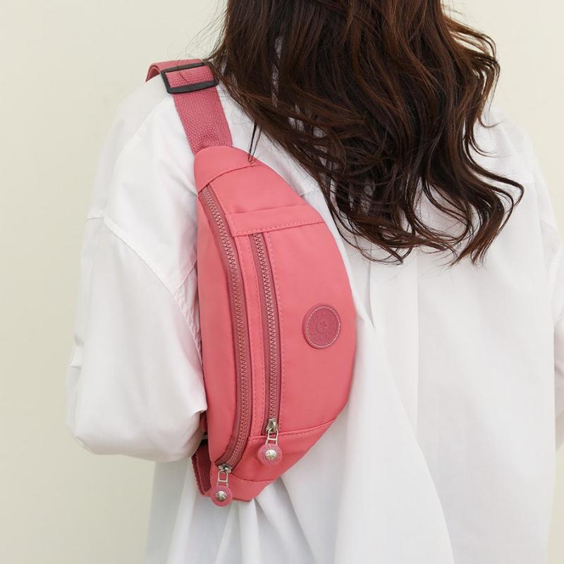 Casual Nylon Fanny Pack Double Zipper Crossbody Bag Durable Waist Bag