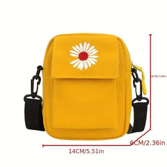 Daisy Embroidery Crossbody Bag Mini Canvas Square Purse