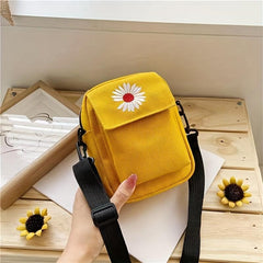 Daisy Embroidery Crossbody Bag Mini Canvas Square Purse