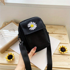 Daisy Embroidery Crossbody Bag Mini Canvas Square Purse