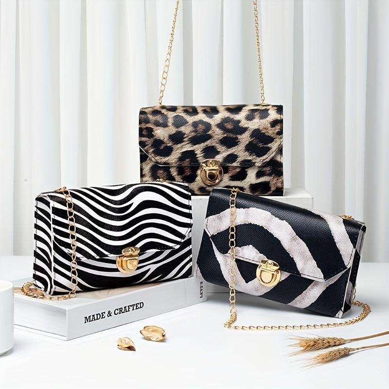Animal Print Flap Shoulder Bag Square Crossbody Bag
