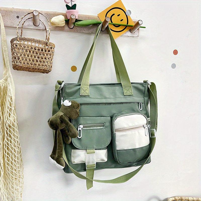 Colorblock Nylon Crossbody Bag Pocket Front Shoulder Bag