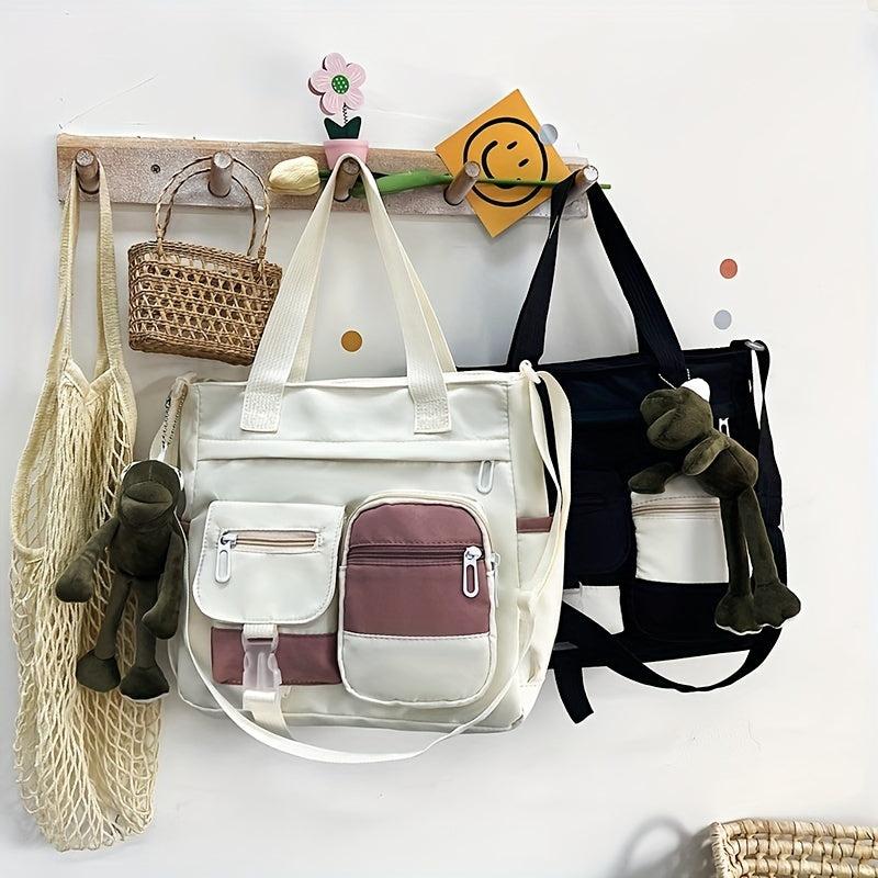 Colorblock Nylon Crossbody Bag Pocket Front Shoulder Bag
