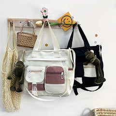 Colorblock Nylon Crossbody Bag Pocket Front Shoulder Bag