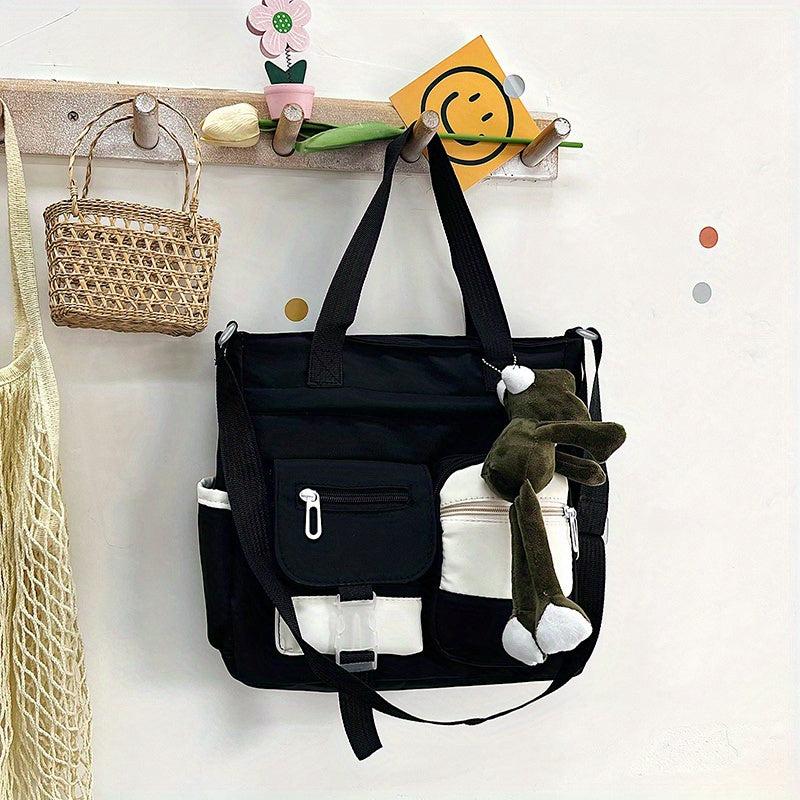 Colorblock Nylon Crossbody Bag Pocket Front Shoulder Bag