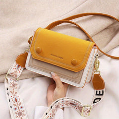 Colorblock Square Shoulder Bag with Embroidery