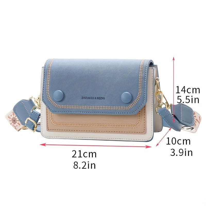 Colorblock Square Shoulder Bag with Embroidery