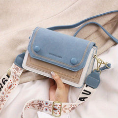 Colorblock Square Shoulder Bag with Embroidery