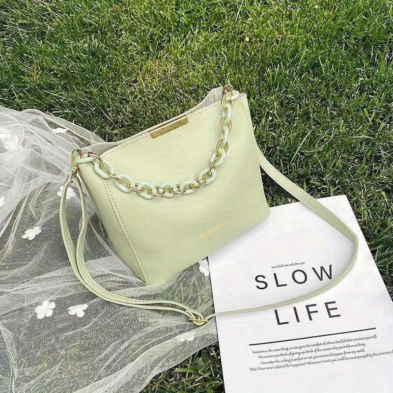 Letter Graphic Bucket Bag Chain Decor Crossbody Bag