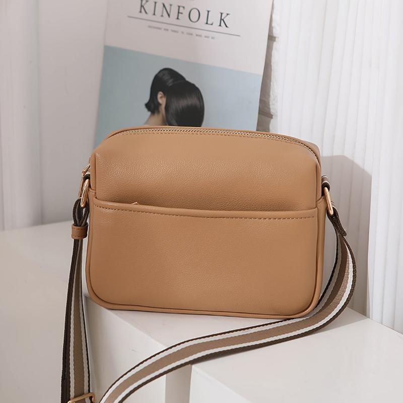 Square Zipper Shoulder Bag PU Leather Crossbody Purse