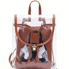 Niche Transparent Backpack Casual Travel Bag Cartoon Girl Pattern Pouch