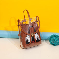 Niche Transparent Backpack Casual Travel Bag Cartoon Girl Pattern Pouch