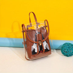 Niche Transparent Backpack Casual Travel Bag Cartoon Girl Pattern Pouch
