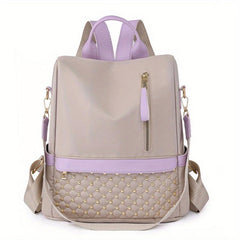Rivets Decor Backpack Argyle Pattern Colorblock Bag