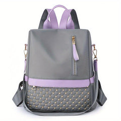 Rivets Decor Backpack Argyle Pattern Colorblock Bag