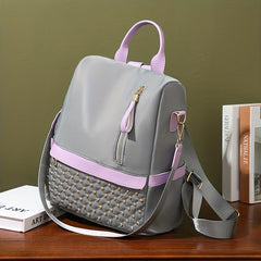 Rivets Decor Backpack Argyle Pattern Colorblock Bag