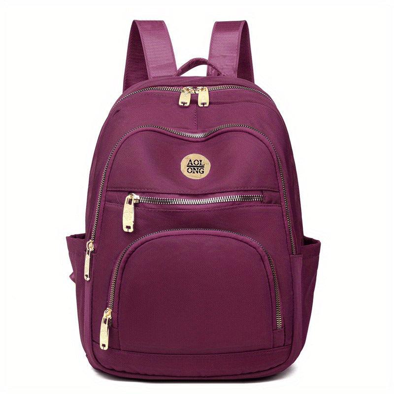 Solid Nylon Backpack Women's Casual School & Travel Bag