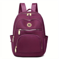 Solid Nylon Backpack Women's Casual School & Travel Bag