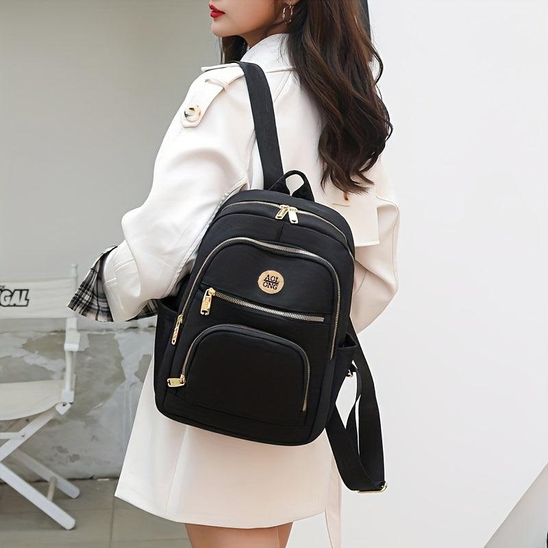 Solid Nylon Backpack Women's Casual School & Travel Bag