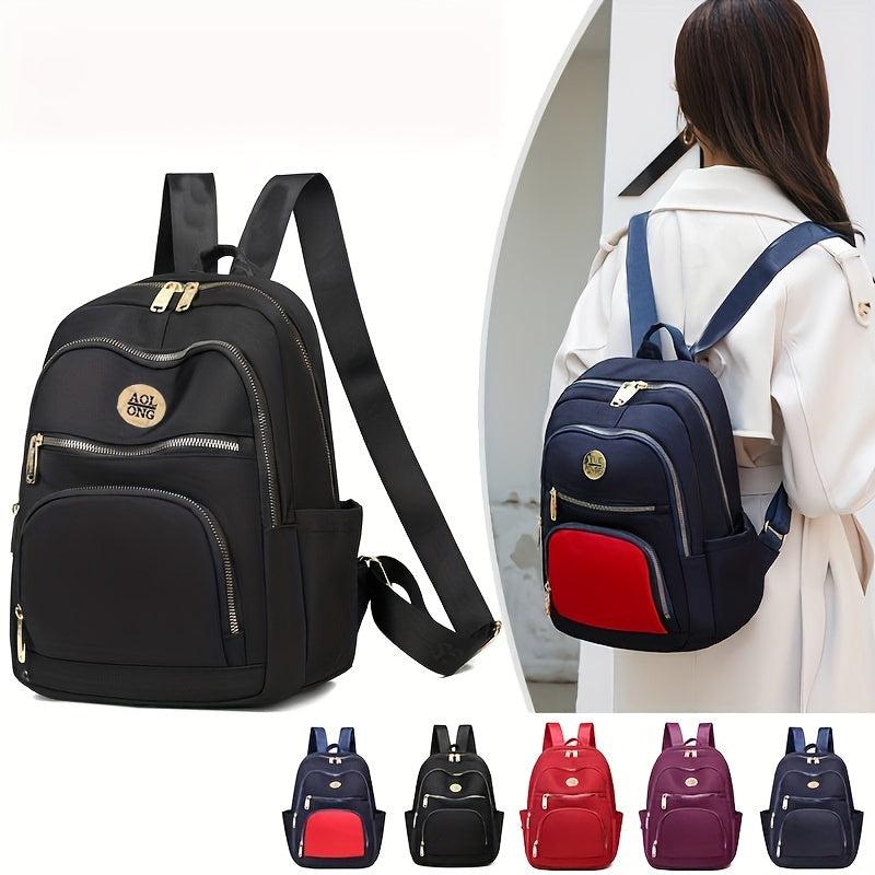 Solid Nylon Backpack Women's Casual School & Travel Bag