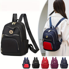 Solid Nylon Backpack Women's Casual School & Travel Bag