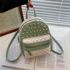 Geometric Pattern Backpack Rivet Decor Zipper School Bag 8 66 6 69 2 95 Inch