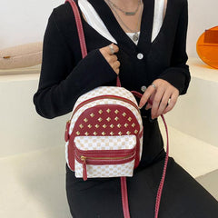 Geometric Pattern Backpack Rivet Decor Zipper School Bag 8 66 6 69 2 95 Inch