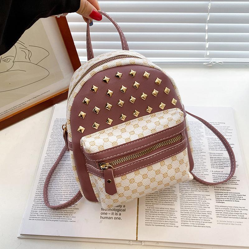 Geometric Pattern Backpack Rivet Decor Zipper School Bag 8 66 6 69 2 95 Inch