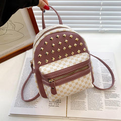 Geometric Pattern Backpack Rivet Decor Zipper School Bag 8 66 6 69 2 95 Inch