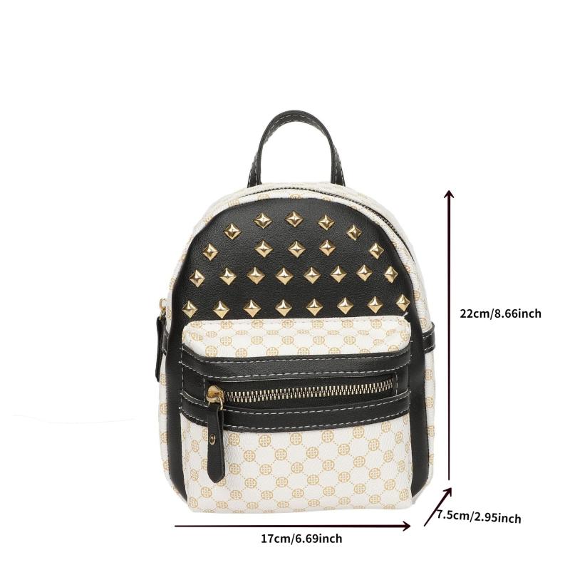 Geometric Pattern Backpack Rivet Decor Zipper School Bag 8 66 6 69 2 95 Inch