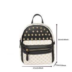 Geometric Pattern Backpack Rivet Decor Zipper School Bag 8 66 6 69 2 95 Inch
