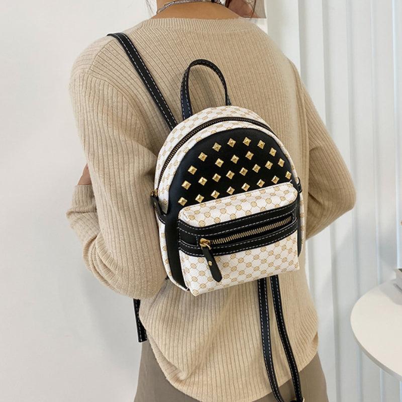 Geometric Pattern Backpack Rivet Decor Zipper School Bag 8 66 6 69 2 95 Inch
