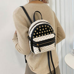 Geometric Pattern Backpack Rivet Decor Zipper School Bag 8 66 6 69 2 95 Inch