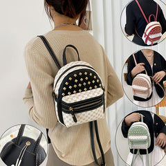 Geometric Pattern Backpack Rivet Decor Zipper School Bag 8 66 6 69 2 95 Inch