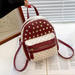 Geometric Pattern Backpack Rivet Decor Zipper School Bag 8 66 6 69 2 95 Inch